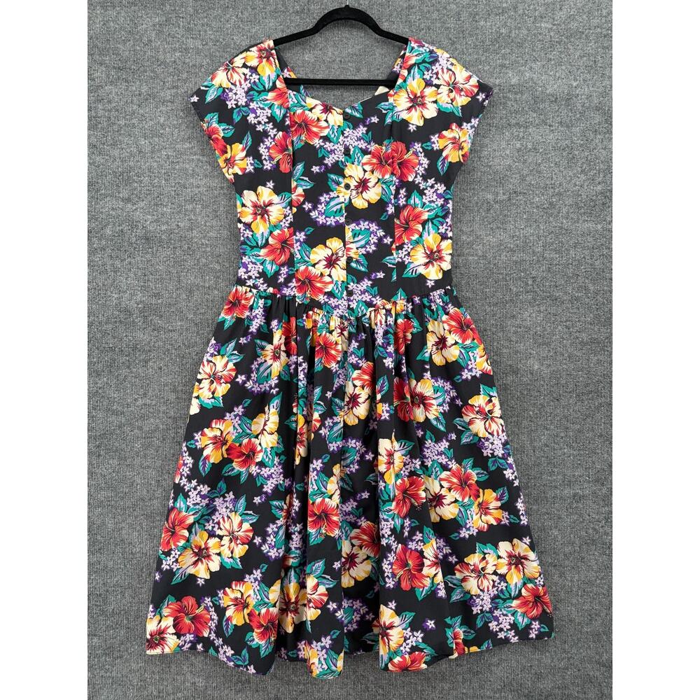 VTG Shannon Marie Hawaii Sweetheart Floral Summer Dress Sz XL Smocked Rockabilly